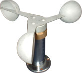 Three cup anemometer for measuring wind speed at a greenhouse weather station